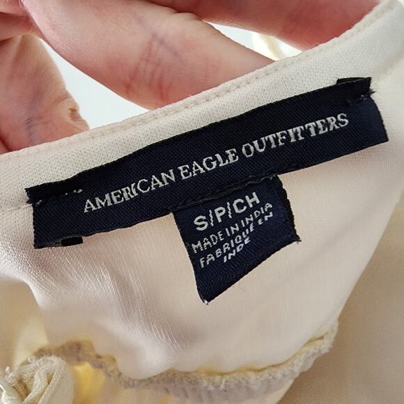 American Eagle Boho Cottage Ruffle Cream Eyelet Vintage Dress Sz Small - Picture 12 of 12